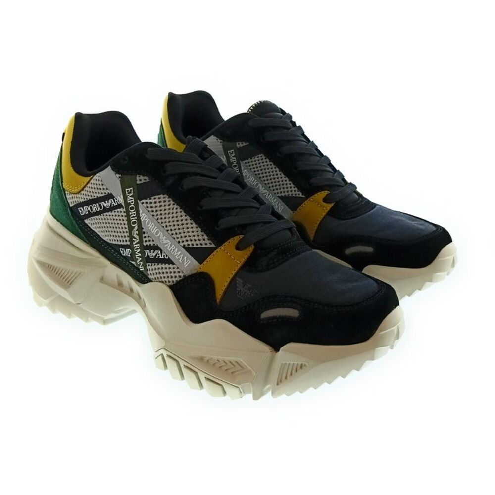 Emporio Armani Men's Black Multicolor Chunky Trail Sneakers